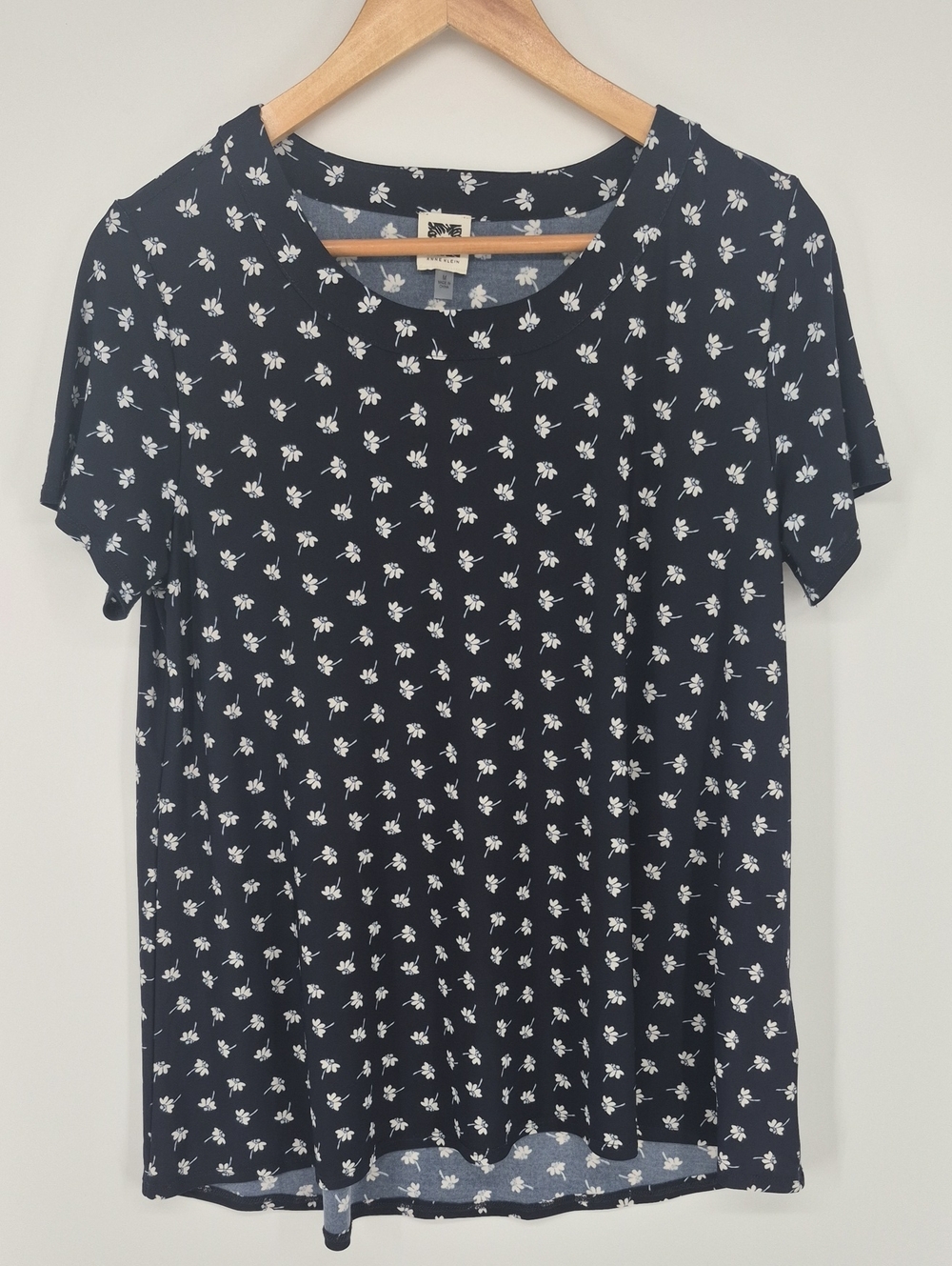 Anne Klein Short Sleeve Blouse Floral Women's Medium Tunic Stretch Top